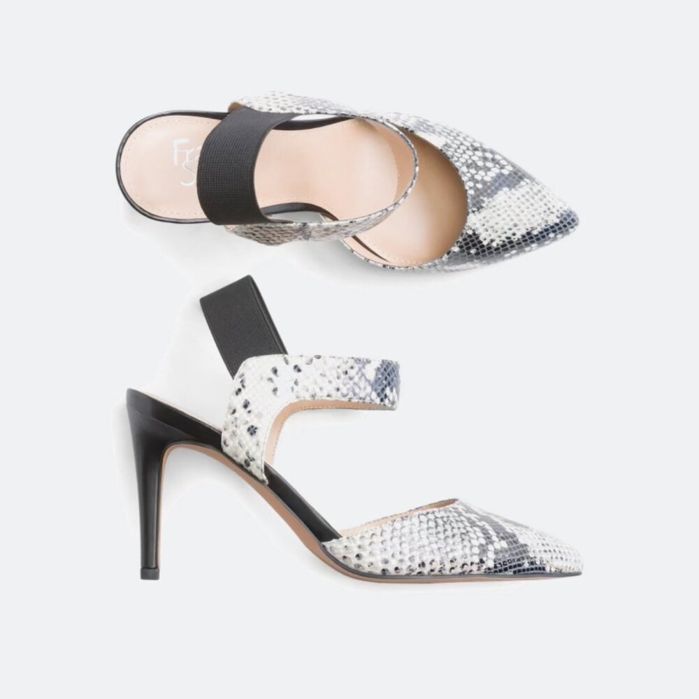 Franco Sarto Lima Printed Leather Elastic Strap Heel